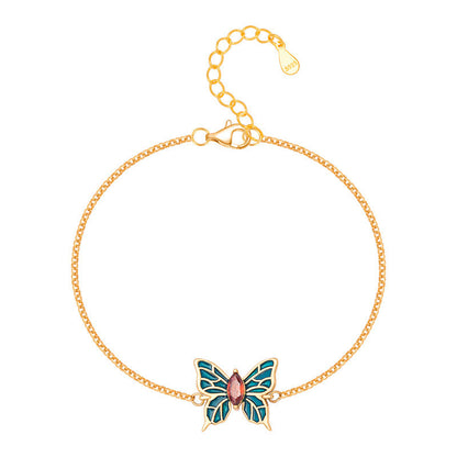 Pulsera de plata de ley 925 con circonitas y mariposas, con piedras de Buda
