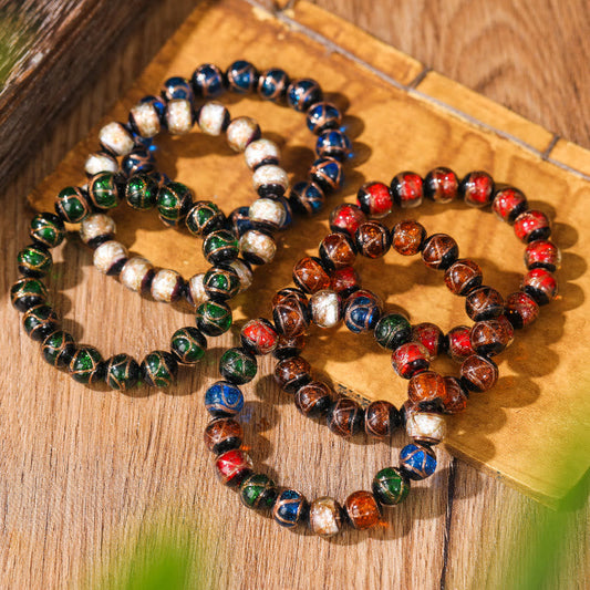 Pulsera tibetana clásica de cuentas de vidrio Liuli con piedras de Buda para la suerte y la riqueza