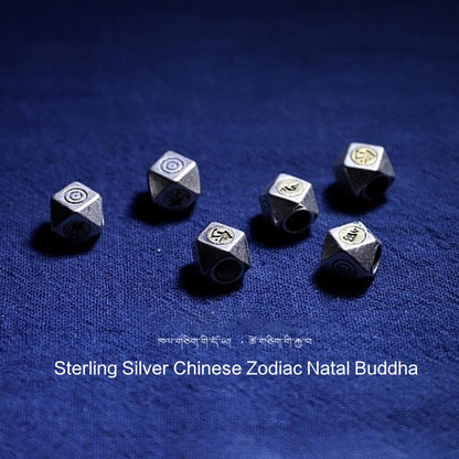 Buddha Stones Armband aus 925er Sterlingsilber mit chinesischem Sternzeichen, Geburts-Buddha, natürlichem Bernstein, klarem Angstgefühl