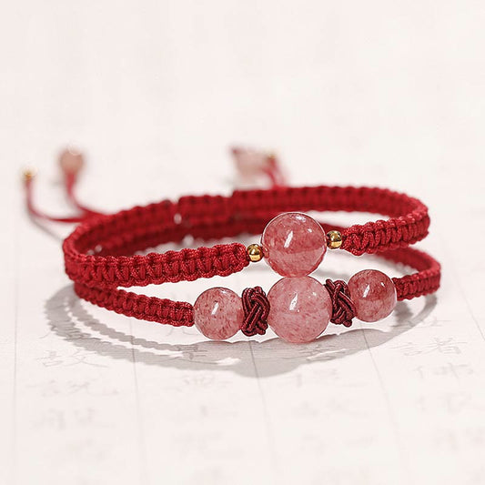 Buddha Stones Natürliche Erdbeerquarz Kristall Liebe Rote Schnur Weben Armband Fußkettchen