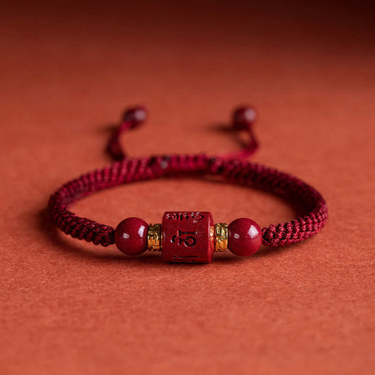 Buddha-Steine ​​Tibet Zinnober Om Mani Padme Hum Gravierte Segen Geflochtenes Armband 
