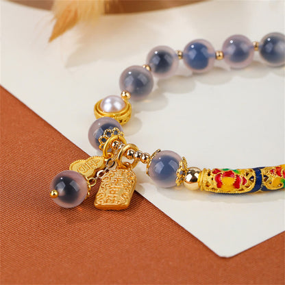 Buddha Stones Armband mit natürlichem blauem Candy-Achat, Amulett, Stärke 