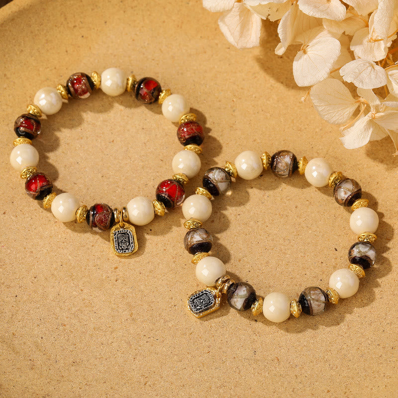 Pulsera de protección con cuentas de porcelana, ceniza de incienso y vidrio Liuli, con amuleto tibetano Zakiram, diosa de la riqueza