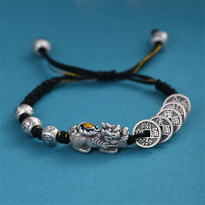 Pulsera Feng Shui con piedras de Buda y cinco monedas imperiales PiXiu para proteger la riqueza