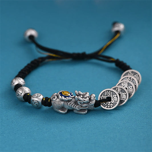 Pulsera Feng Shui con piedras de Buda y cinco monedas imperiales PiXiu para proteger la riqueza