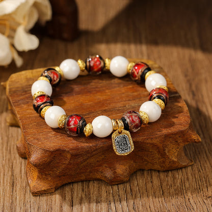 Pulsera de protección con cuentas de porcelana, ceniza de incienso y vidrio Liuli, con amuleto tibetano Zakiram, diosa de la riqueza