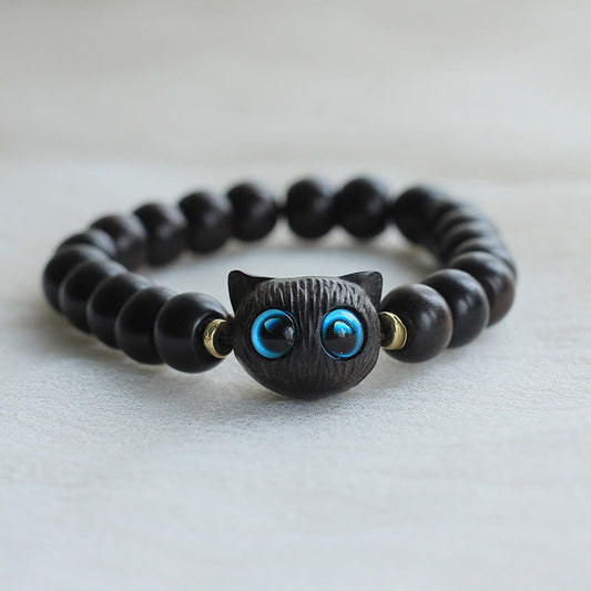 Buddha Stones Ebenholz Grün Sandelholz Süße Katze Peace Armband