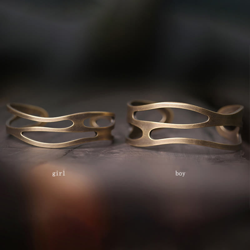 Brazalete ajustable de cobre y latón con piedras de Buda, estilo vintage, curvado y con símbolo de riqueza