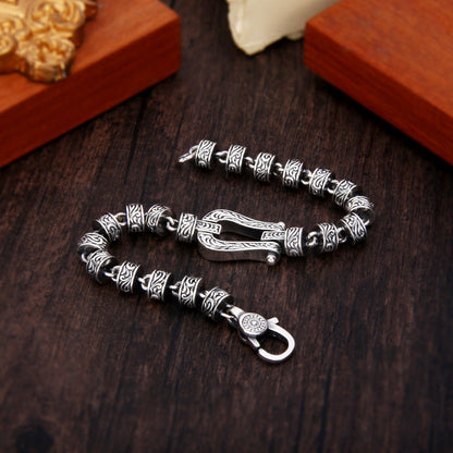 Buddha Stones Tang Dynasty Flower Design Copper Luck Buckle Bracelet