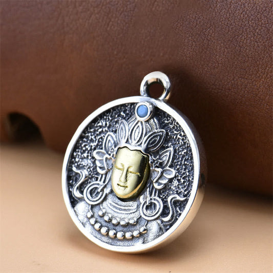 Collar con colgante de piedra de Buda en plata de ley 925 con protección de Tara Verde y doble Dorje Vajra