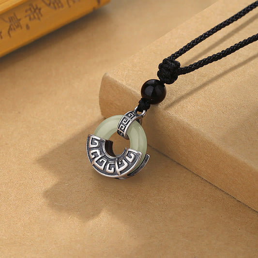 Collar con colgante de prosperidad y hebilla de paz de jade hetiano natural en plata de ley 925 con piedras de Buda 