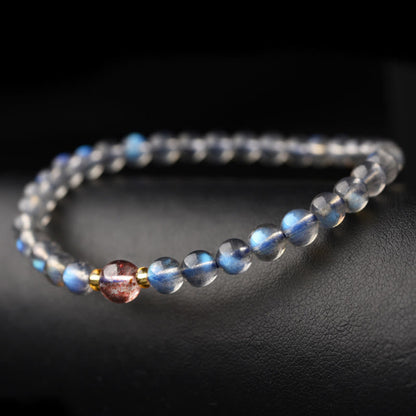 Pulsera de piedras de Buda con piedra lunar, cristal rosa y cinabrio, con propiedades curativas positivas 