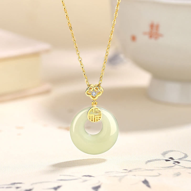 Buddha Stones 925 Sterling Silver Ginkgo Leaf Butterfly Rose Chalcedony Hetian Jade Peace Buckle Fu Character Harmony Necklace Pendant - Touch Bling