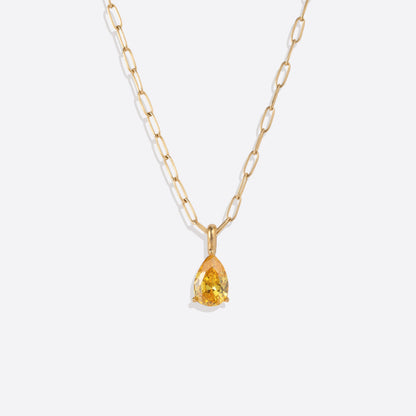 Birthstone Pendant Necklace with Dainty Paperclip Chain