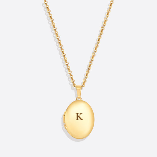 Engraved Oval Photo Locket Necklace