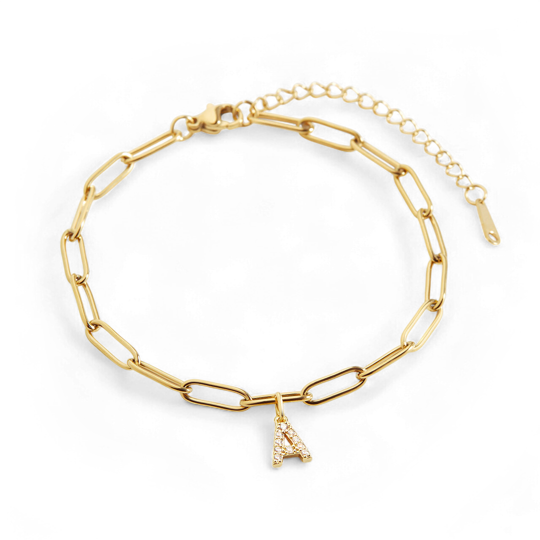 Paperclip Pave Initial Armband
