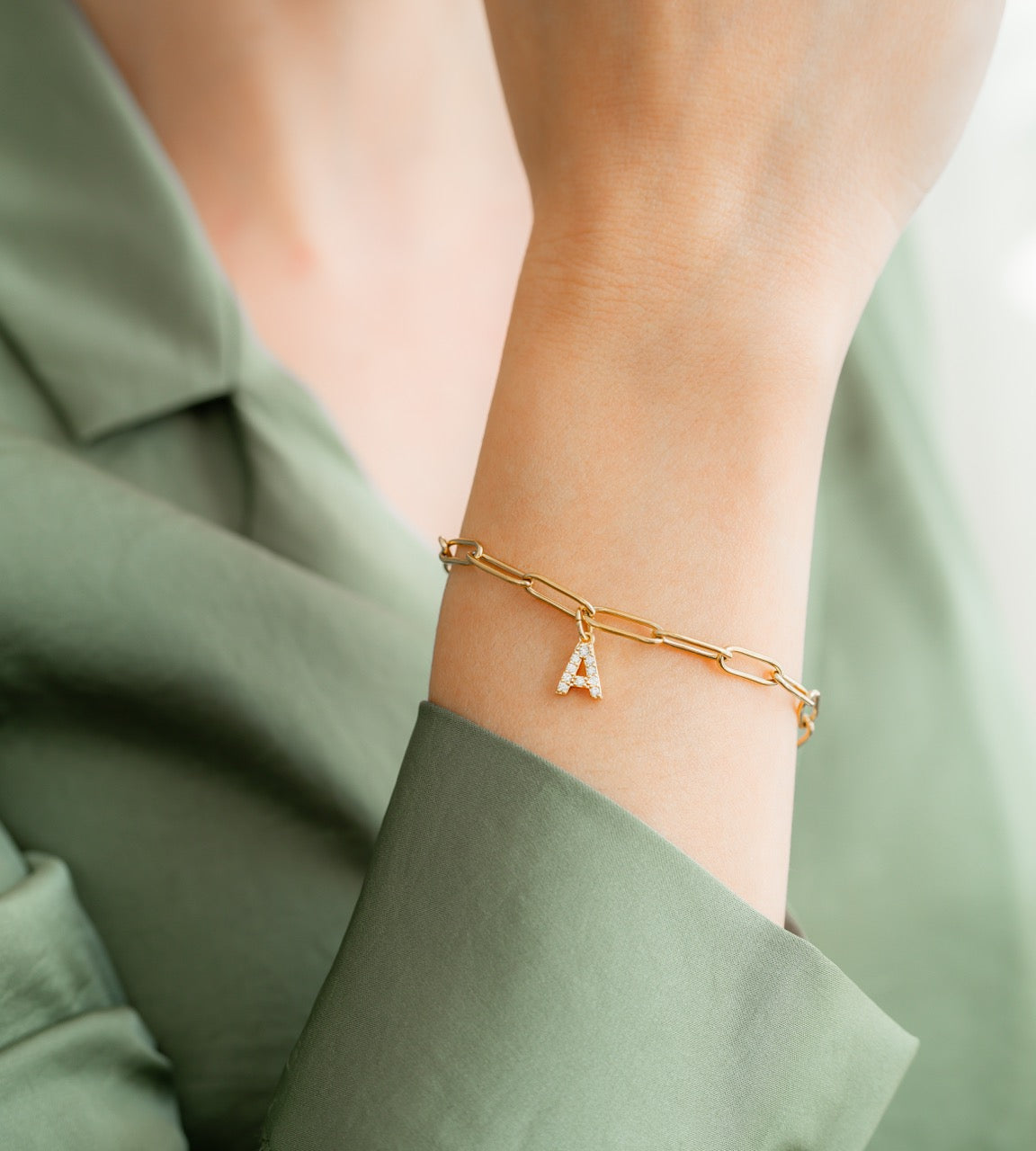 Paperclip Pave Initial Armband
