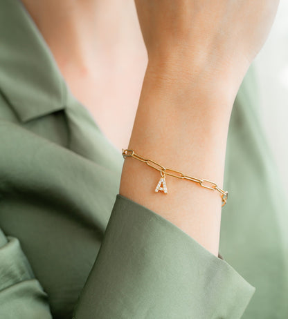 Paperclip Pave Initial Armband