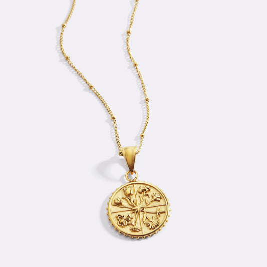 Floral Coin Pendant Necklace