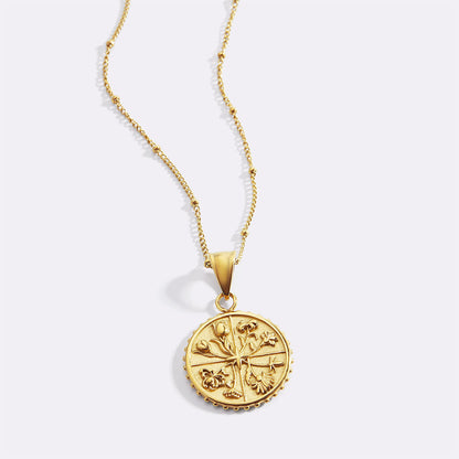 Floral Coin Pendant Necklace