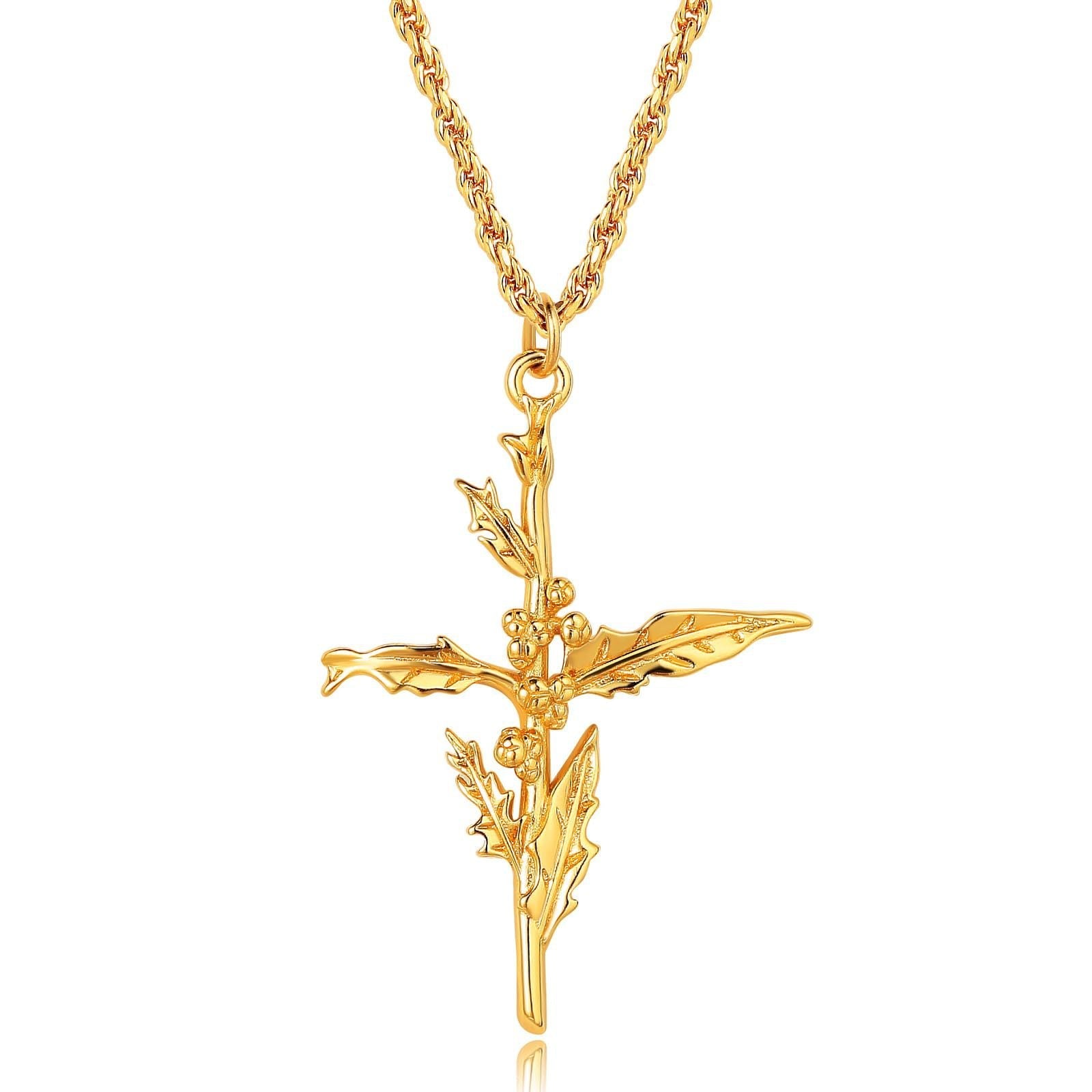 Floral Cross Pendant Necklace - Touch Bling