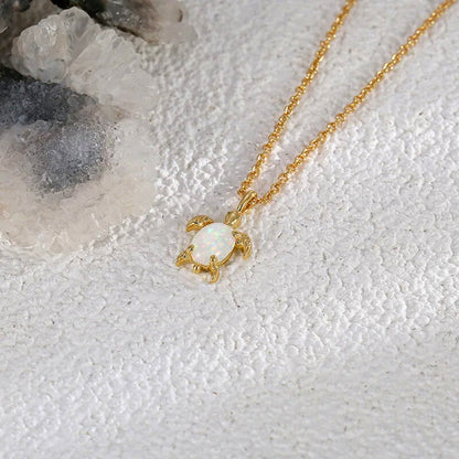 Glow Opal Turtle Pendant Necklace