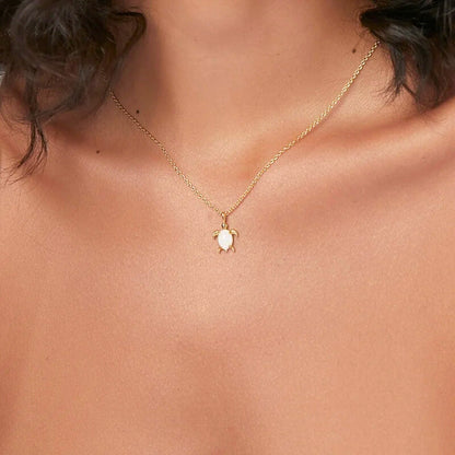 Glow Opal Turtle Pendant Necklace
