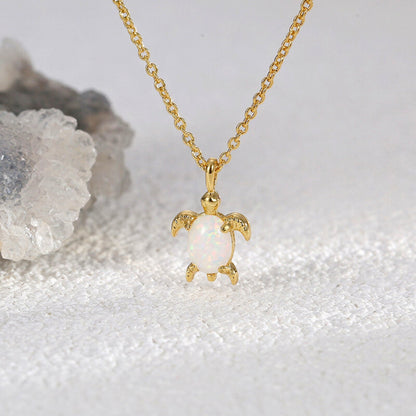 Glow Opal Turtle Pendant Necklace
