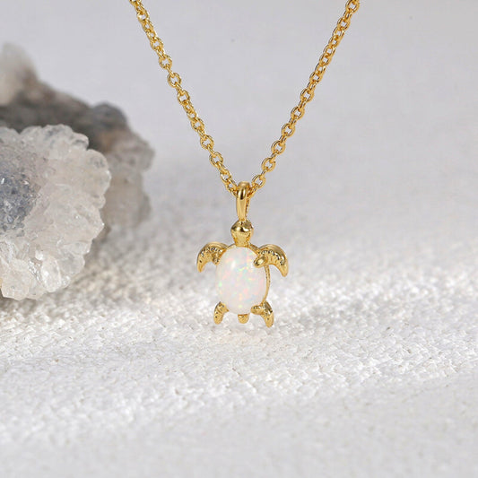 Glow Opal Turtle Pendant Necklace
