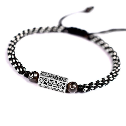 Handwoven Silver Tibetan Six Words Mantra Lucky Bracelet