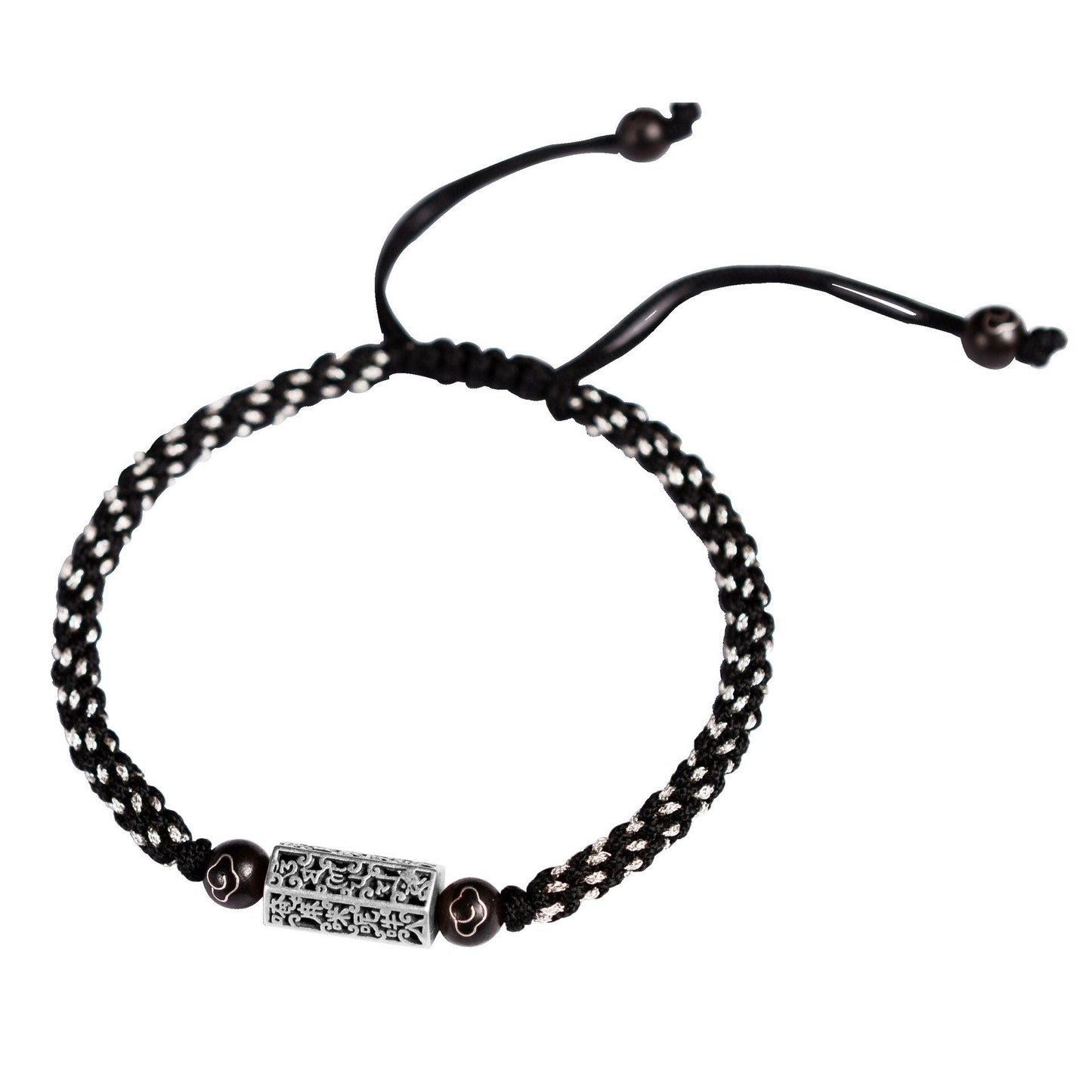 Handwoven Silver Tibetan Six Words Mantra Lucky Bracelet