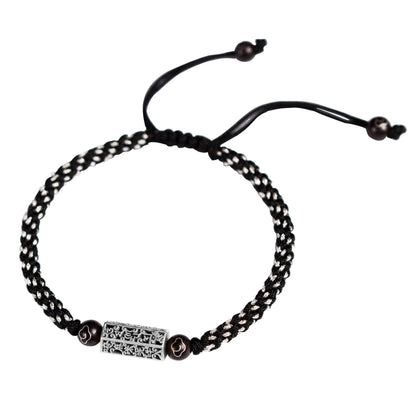 Handwoven Silver Tibetan Six Words Mantra Lucky Bracelet