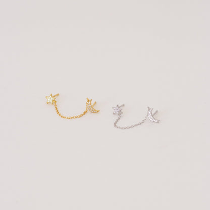 Pendientes de cadena Luna y Estrella 
