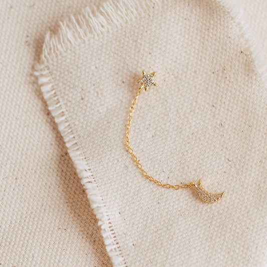 Pendientes de cadena Luna y Estrella 