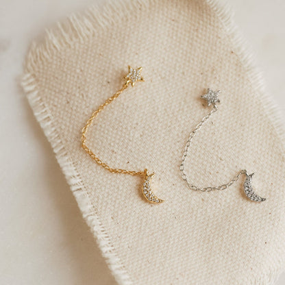 Pendientes de cadena Luna y Estrella 