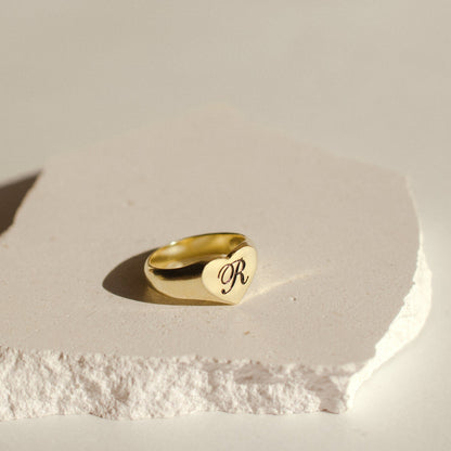 Traditional Initial Heart Signet Ring