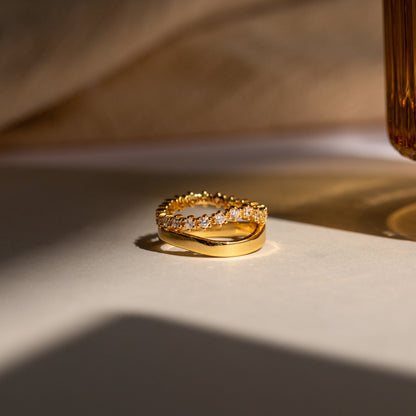Anillo dúo de diamantes ondulados