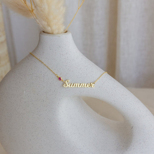 Collar con nombre y piedra de nacimiento suave