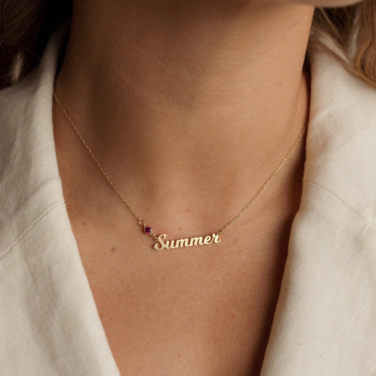 Collar con nombre y piedra de nacimiento suave