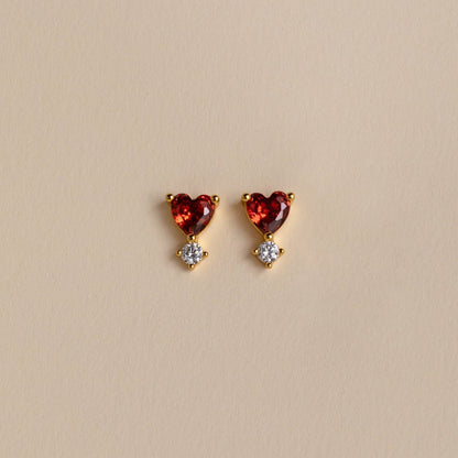 Garnet Heart Studs