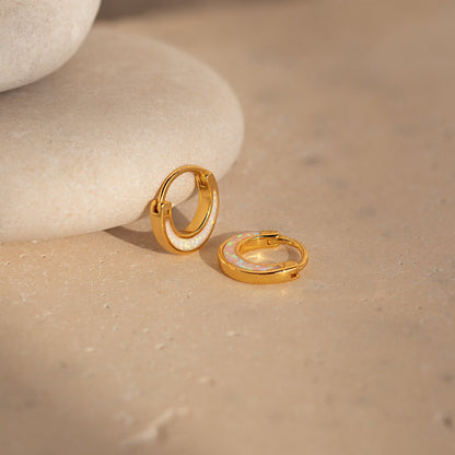 Crescent Moon Opal Huggies