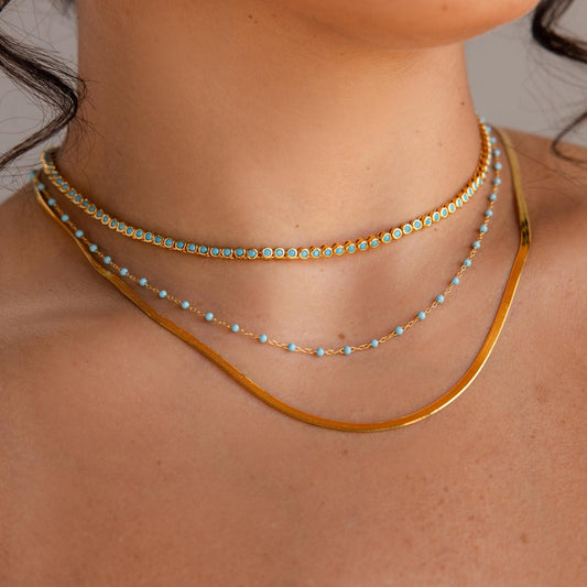 Collar de tenis con bisel turquesa