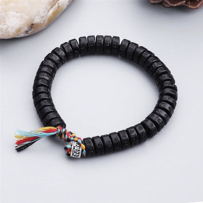 Tibetan Lucky  Black Coconut Shell Braided Bracelet,  Meditation Bracelet, Mens Bracelet