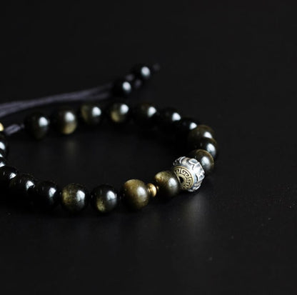 Tibetan Mantra Bracelet Lucky Obsidian Bracelet for Protection