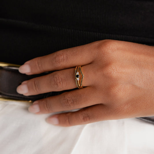 Black Curve Ring Set