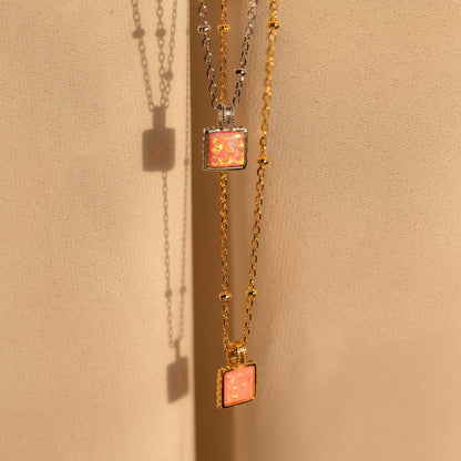 Collar colgante de ópalo rosa 
