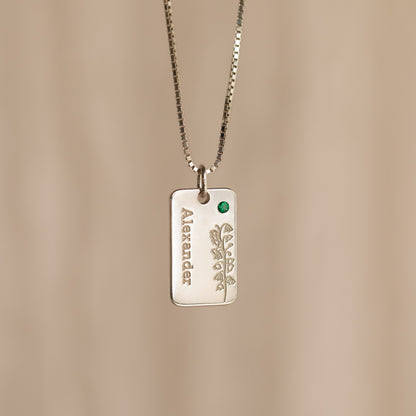 Collar con nombre floral y piedra de nacimiento