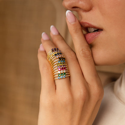 Pave Triple Birthstone Ring