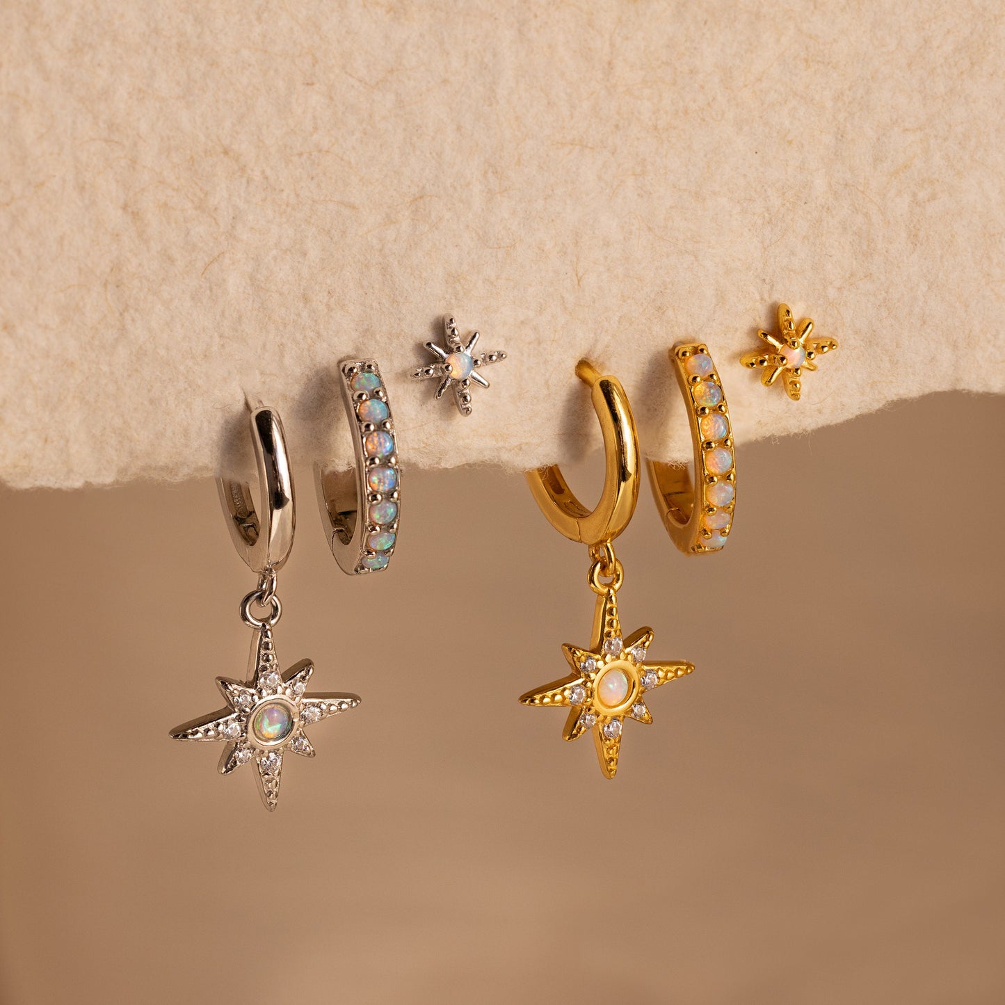 Juego de pendientes con forma de estrella de ópalo 