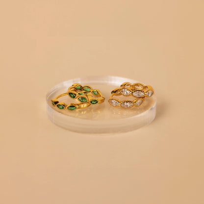 Emerald Marquise Inlay Huggies